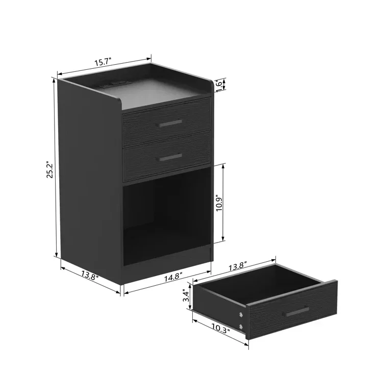 # Simple And Functional Nightstand With Charging Station & LED Lights & Drawers Bedroom Furniture Dressing Table #