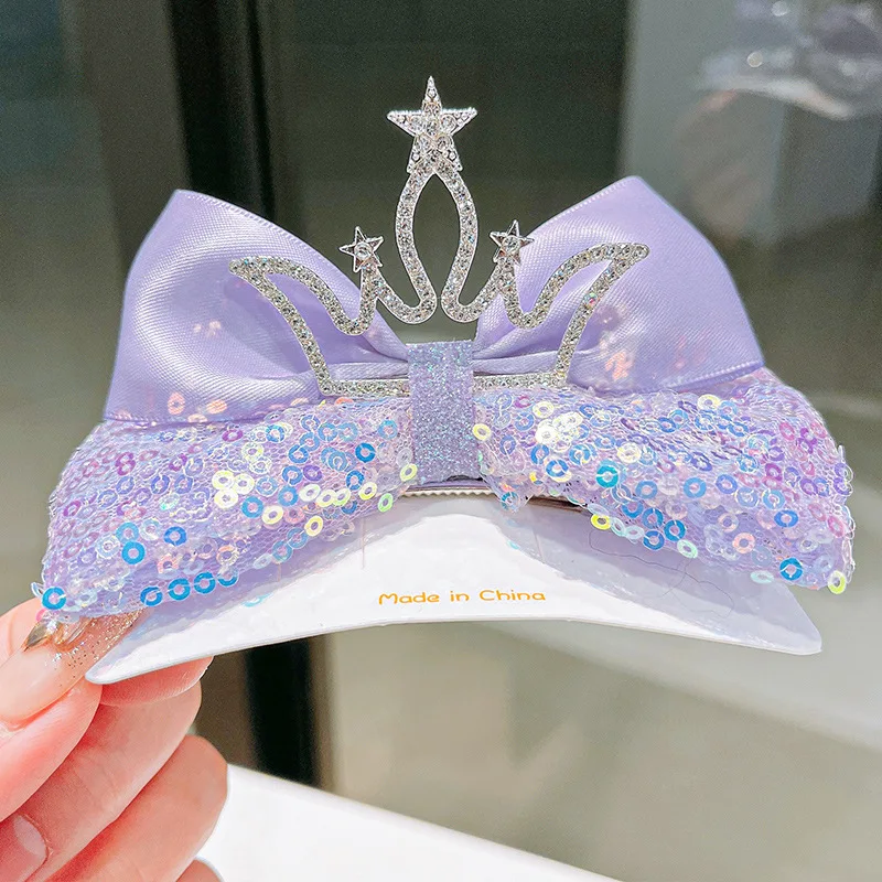 3PCS Girls' Princess Headwear Large Hairpin 3D Crown Bow Tie Sequin Hairpin Children's Hairpin Girl Top Clip Hairpin