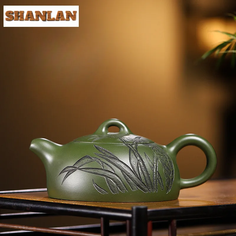 

210ml High-end Yixing Purple Clay Teapots Handmade Lotus Leaf Half Moon Pot Raw Ore Green Mud Kettle Chinese Zisha Tea Set Craft