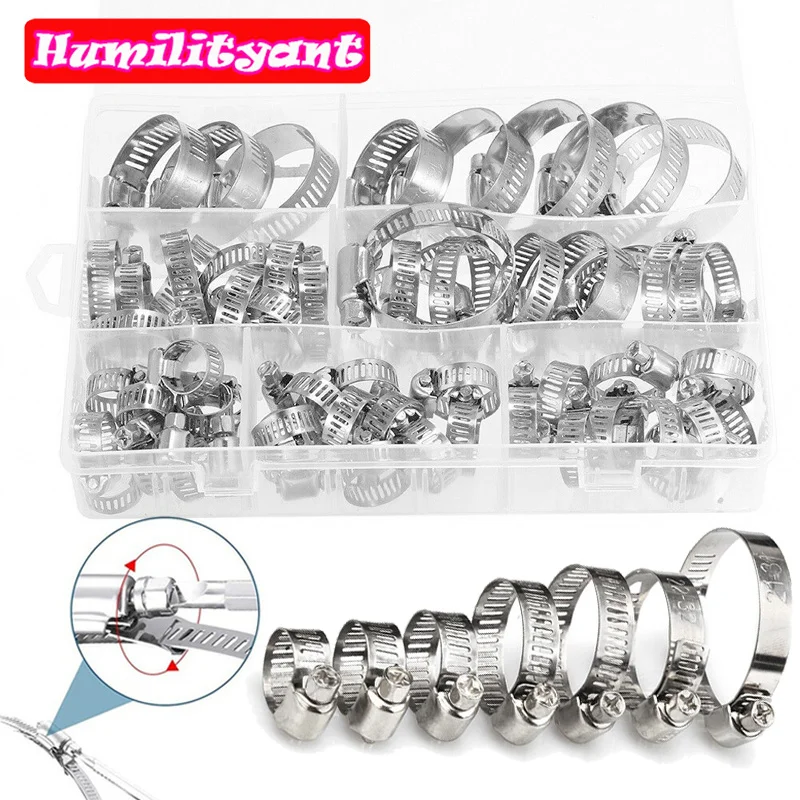 

91PCS Assorted Stainless Steel Hose Clamp Kit 8-44mm for Securing Hoses Pipe Cable Tube