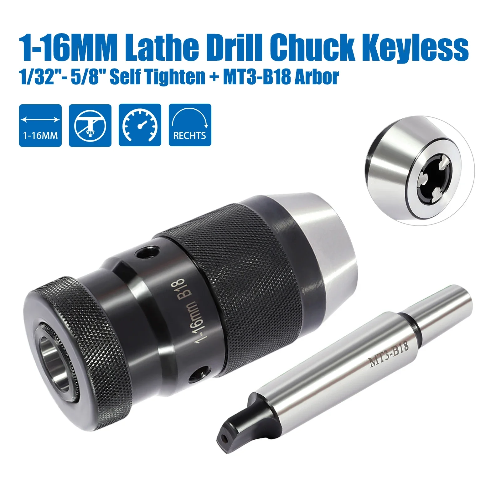 1-16MM Lathe Drill Chuck Keyless 1/32