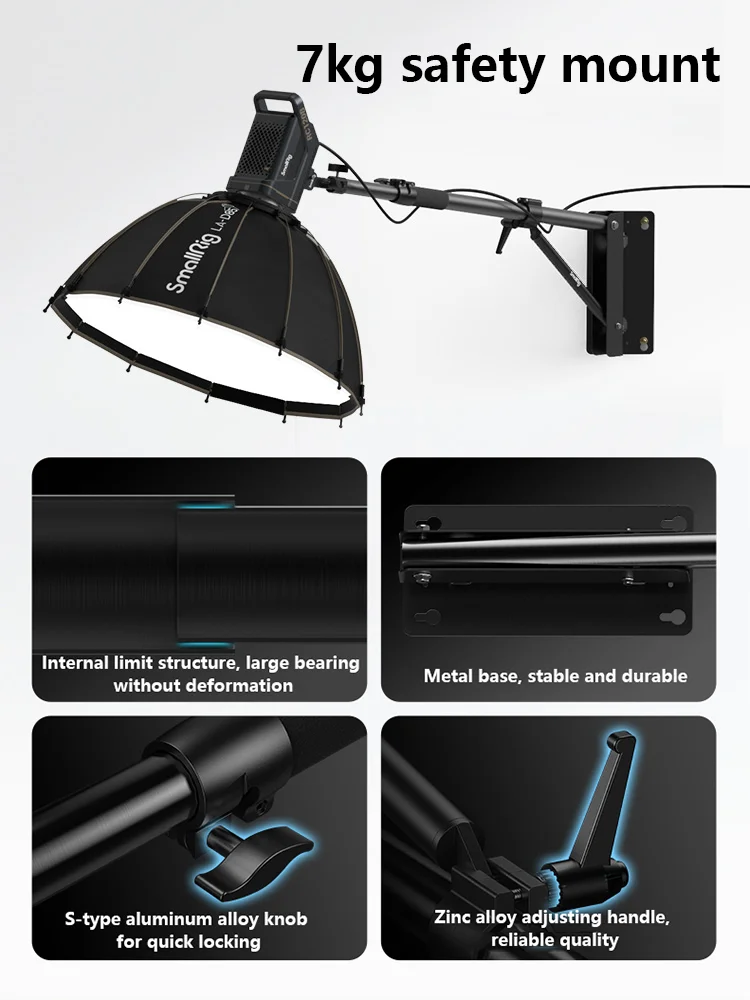 Suporte de parede para lâmpada fotográfica anel luz softbox braço crescimento ajustável 79-148cm