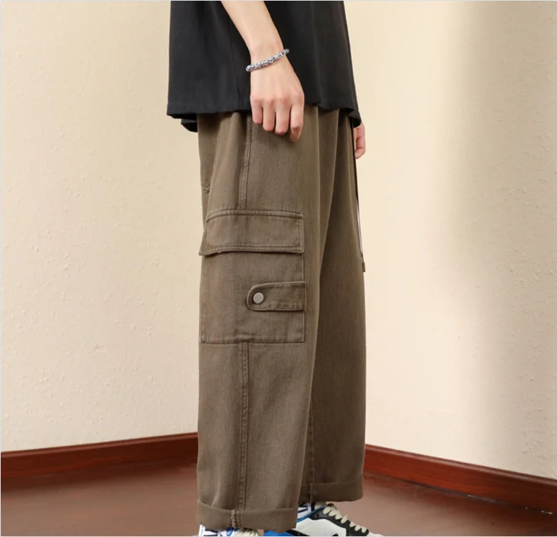 2024 Autumn New Cargo Pants Men Multi-Pockets Cotton Casual Wide Pants Male Workwear Loose Straight Trousers Big Size 3XL