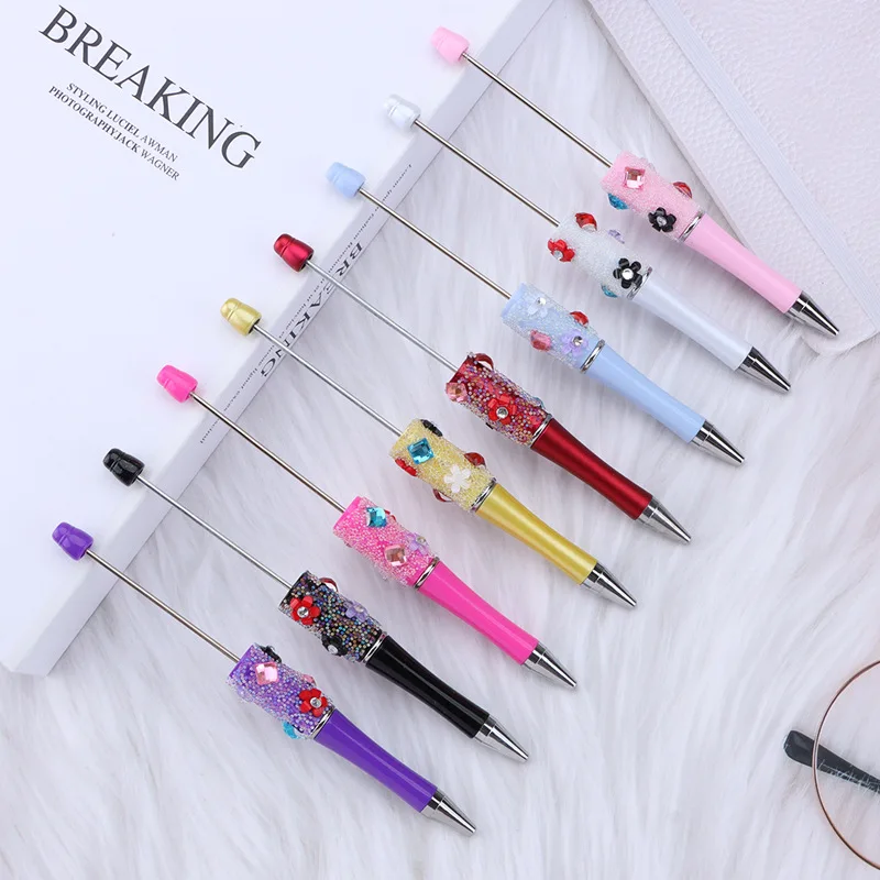 

50pcs DIY Starry Bead Pen Handmade Patch Flower Bead Ballpoint Pen Spinning Multi-color Ballpoint Pen Office School Supplies