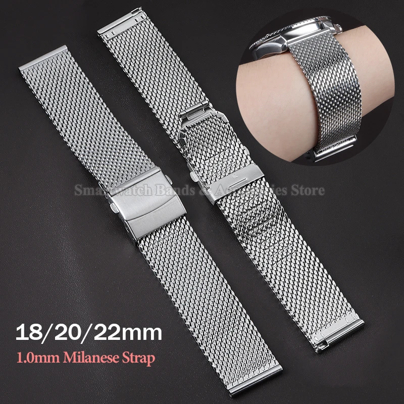 Milanese Metal Steel Strap 18mm 20mm 22mm Stainless Replacement Wrist Band 1.0mm Mesh Bracelet Men Women Sport Watch Accessories