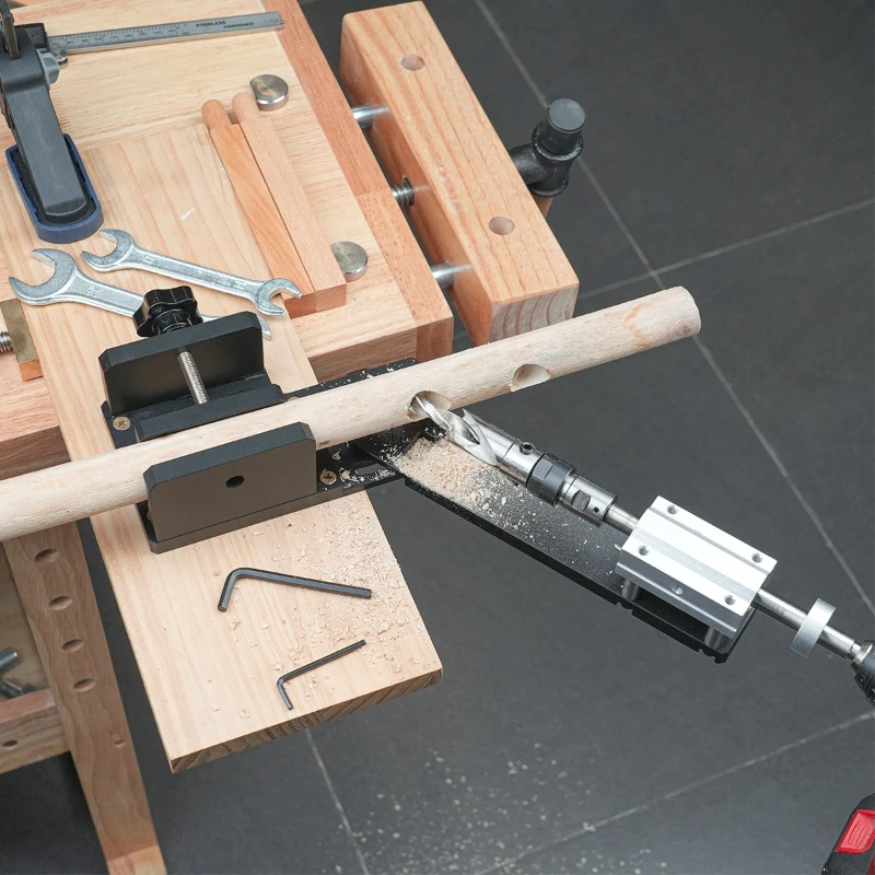 Adjustable Angle Aluminum Alloy Round Tenon Puncher Clamping Range 30-70mm Punch Locator Round Rod Auxiliary Woodworking Tool
