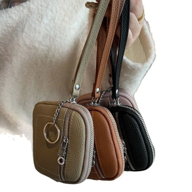 Genuine Leather Women's Cute Handbag Coin Purse Multi-Functional Minimalist Double Zipper Lipstick Card Holder
