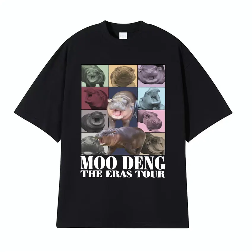 I Love Moo Deng The Eras Tour Funny Meme T-shirt Y2k Cute Baby Hippo Humor T-shirts Men Women Fashion Casual 100% Cotton T Shirt