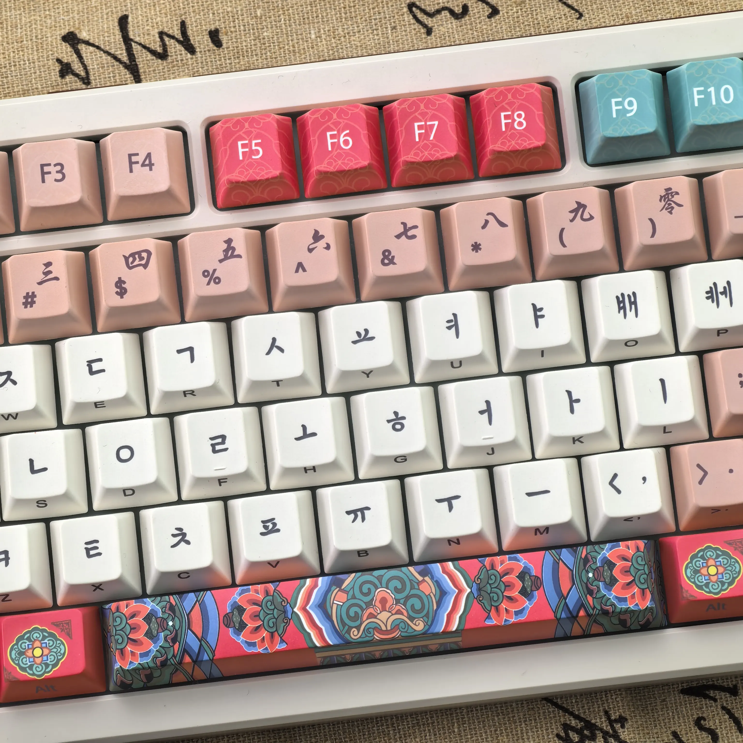 MAIMOOO Danqing Korean Keycaps Cherry Pbt Watermelon Red Retro Architectural Style Compatible Aula And Ajazz Keyboard Keycap