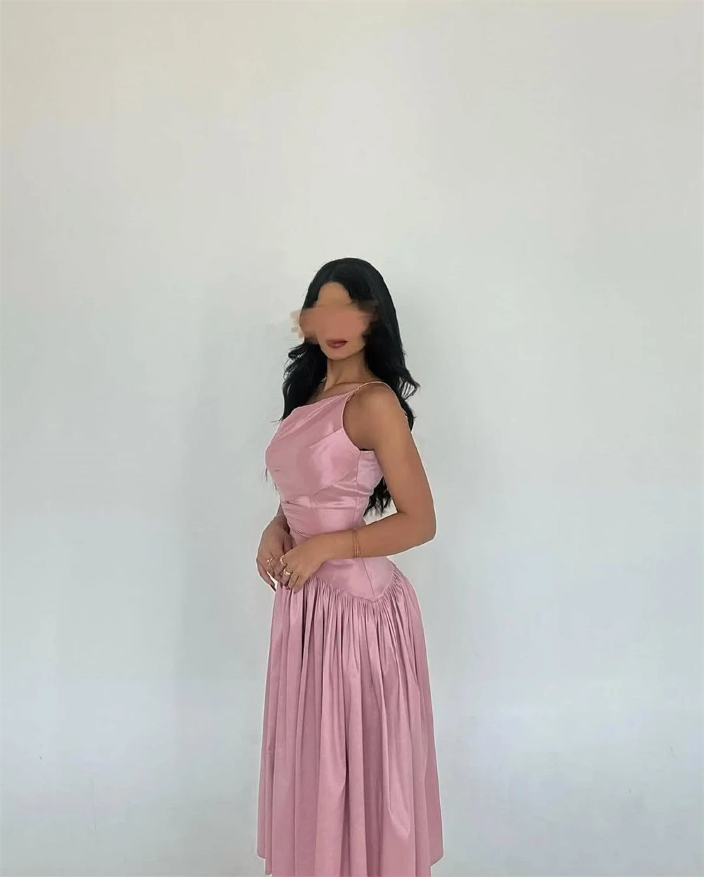 Customized Evening Dress Exquisite Spaghetti Strapless Prom Dress Satin Sleeveless A-Line Tea Length Special Occasion Gowns