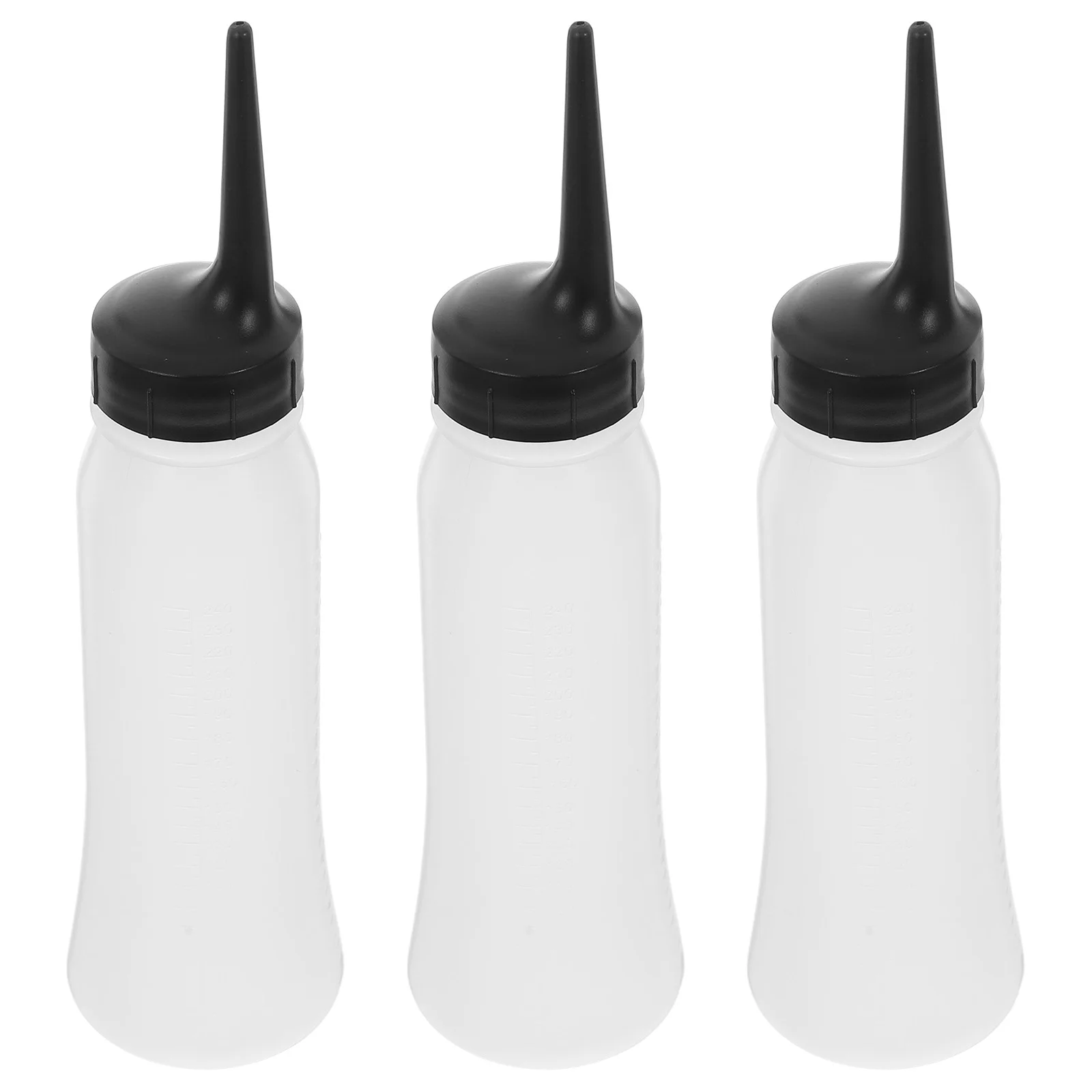 

3pcs PP Hair Dye Bottles Pointed Tip Easy Squeeze Measuring Scale Salon Applicator Dry Cleaning Refillable Container for Hair