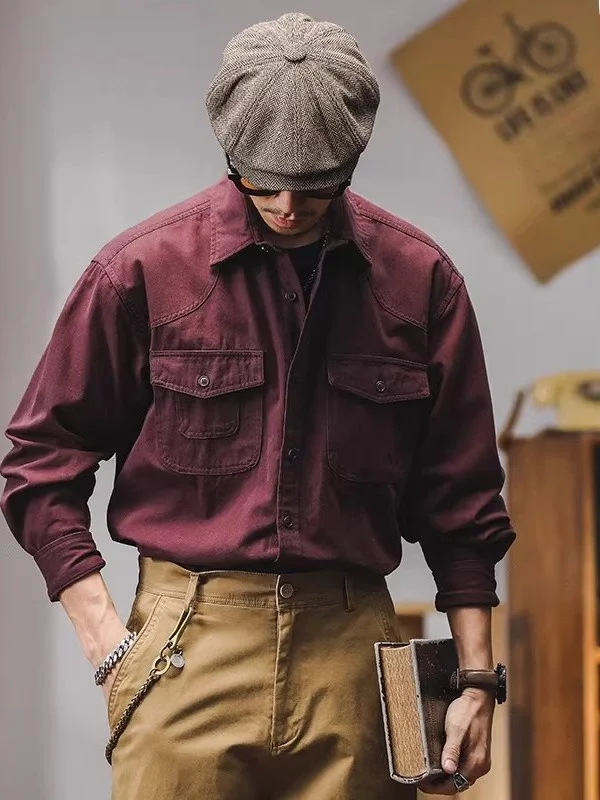 

Large Size Spring Autumn American Retro Heavyweight Workwear Shirt Men's Long Sleeve Loose High End Casual Outerwear Pure Cot...