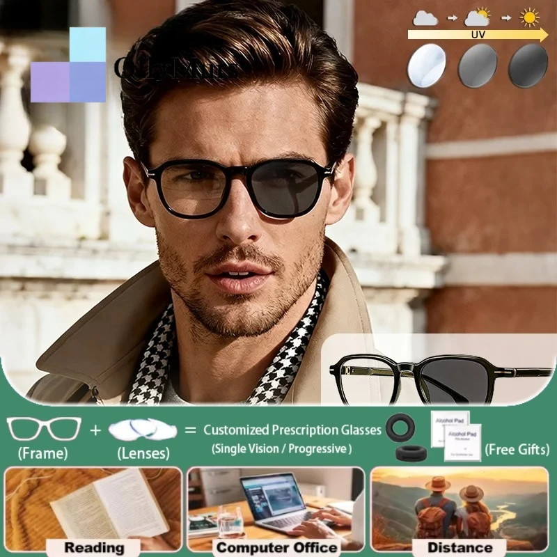 

Модные мужские очки Ollymurs с защитой от синего света, оптические очки для чтения при близорукости, модные фотохромные очки с защитой от ультрафиолета, очки по рецепту