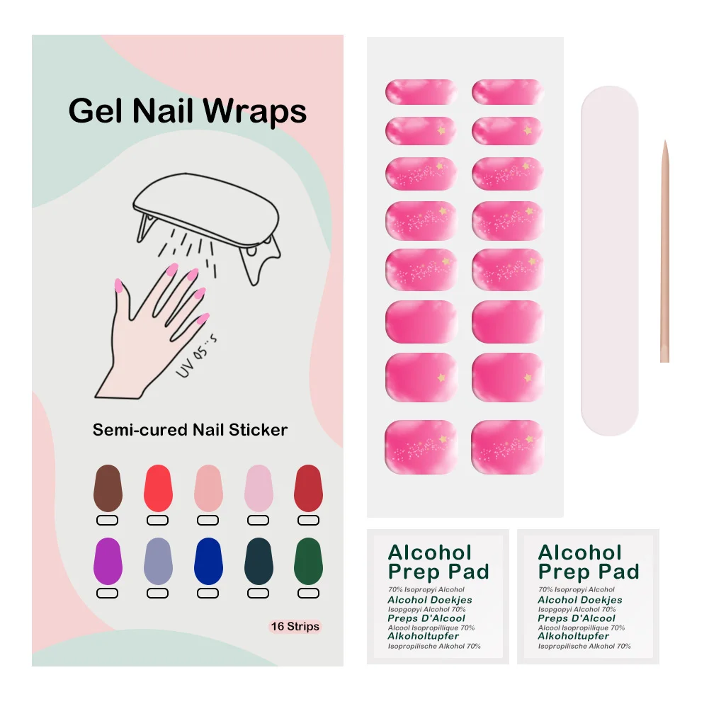 Pegatinas de Gel semicuradas para uñas, tiras de esmalte de uñas impermeables de larga duración, autoadhesivas, envolturas para uñas, pegatinas para manicura DIY