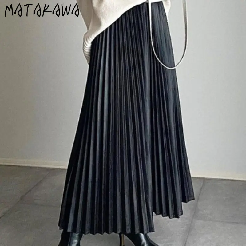 

Matakawa Pleated Skirts Solid High Waist A-line Thick All Match Vintage Women Skirts Japan Style Elegant Autumn Winter Faldas