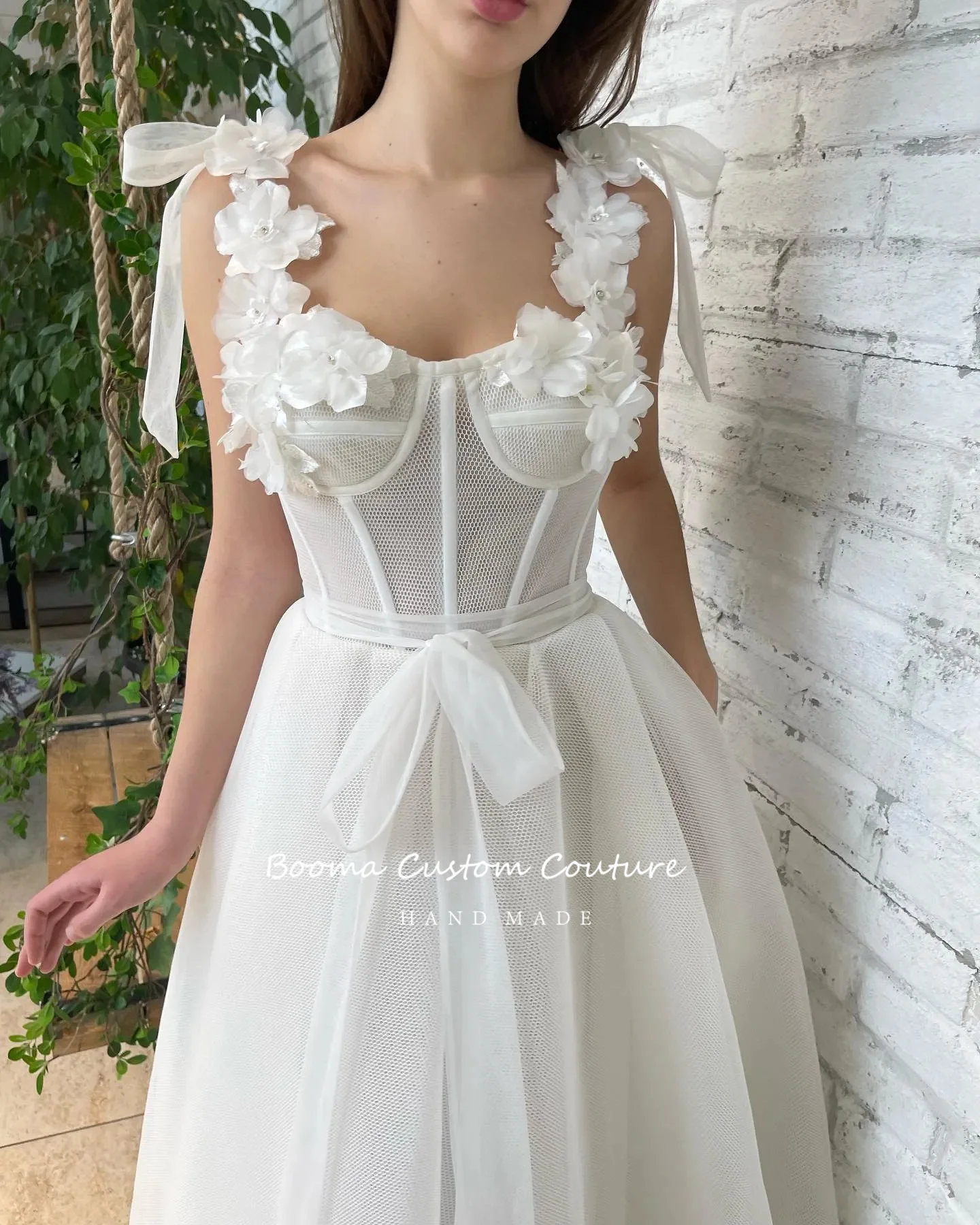 Booma – robe de soirée en Tulle, tenue de bal féerique, épaules dénudées, manches longues, rubans, coupe A-Line, robes de mariage formelles, 2021