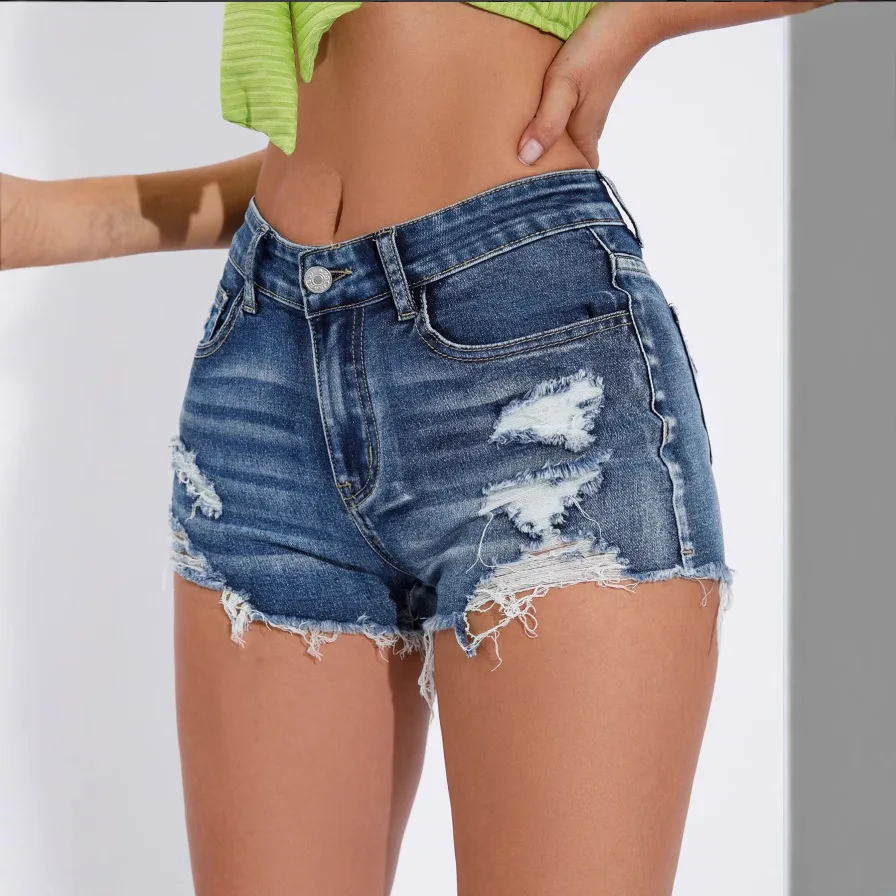 

Джинсовые шорты Светлые джинсы Шорты с высокой талией с меховыми краями Летние шорты Hottie