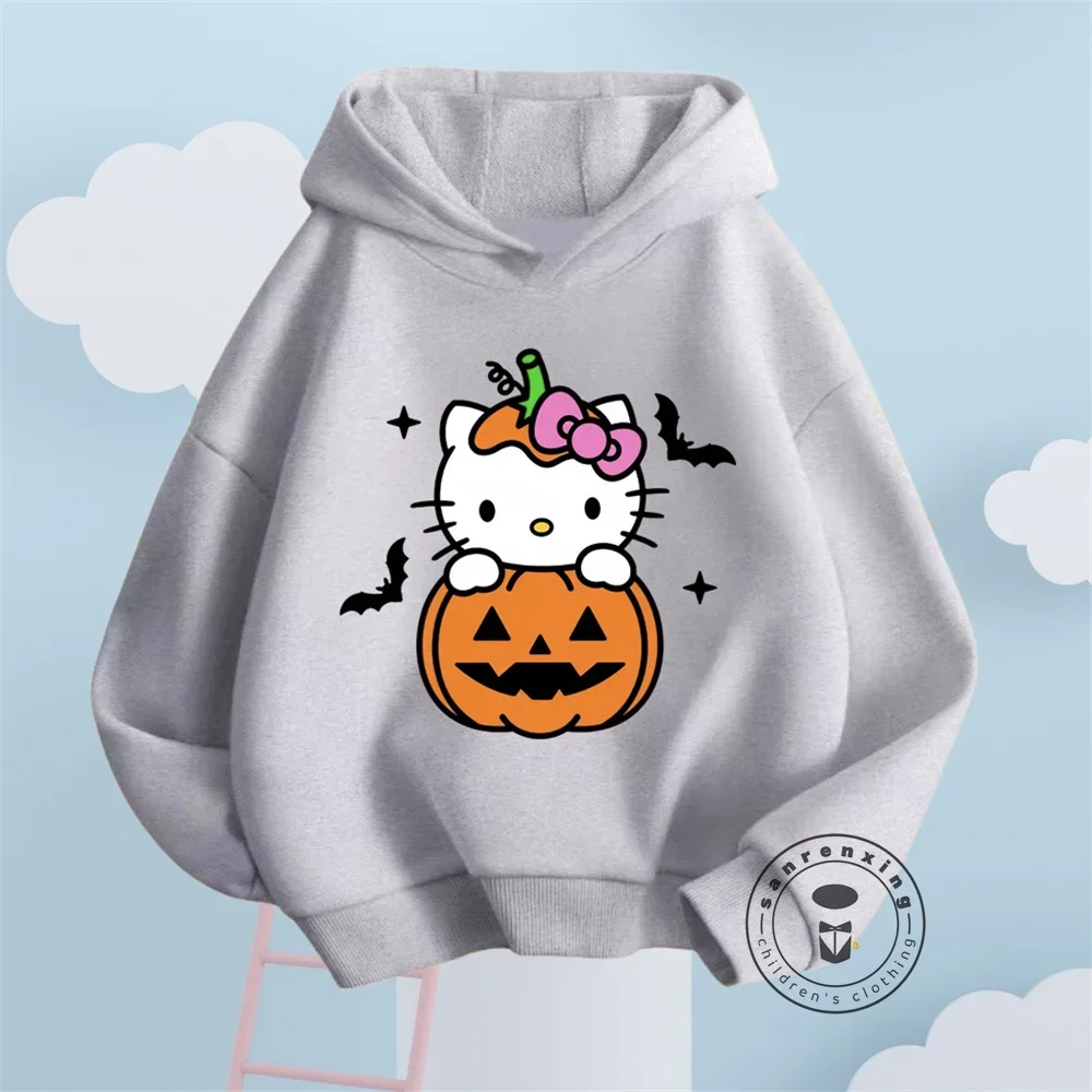 Chic and Cozy Hello Kitty Cartoon Sweatshirts for Children Fans Solid Colors Elastic Waist for Autumn Winter Comfort by Sanrio