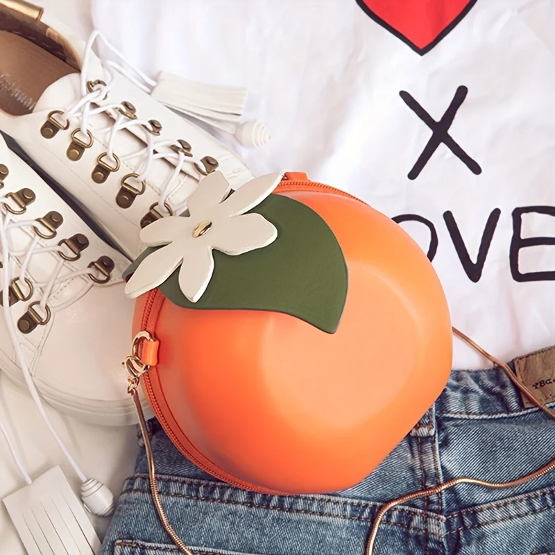 Orange shape crossbody bag-cute and stylish PU leather shoulder bag for women-small crossbody purse with chain strap