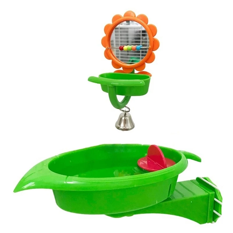 Compacts Bird Bathing Bowl Funny Interactive Sunflowers Mirror Perch Toy For Cage Installation And Feeding Accessories