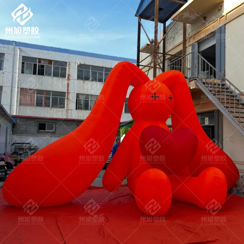 Customized Inflatable Red Heart Rabbit Model, Decoration Prop for Valentine's Day Outdoor Malls and Advertising Events
