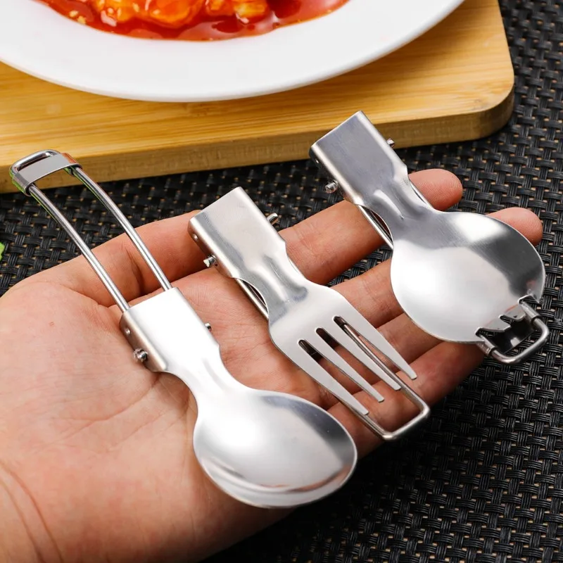 Camping Fork Spoon Outdoor Tableware Foldable Ultralight Stainless Steel of Dishes for Camping Cooking Portable Home Camping