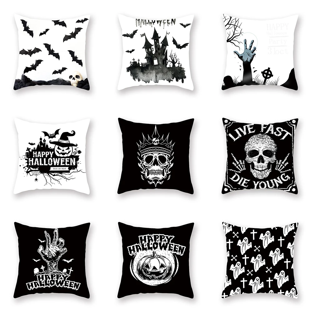 

Halloween Theme Skull Print Pattern Cushion Cover Home Living Room Sofa Decoration Square Polyester Pillow