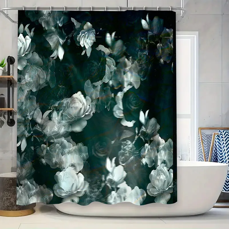

Занавеска для душа с цветочным принтом, ботаническая природа, синие цветы, водонепроницаемая ткань, декор для ванной комнаты, винтажный фон в стиле фермерского дома