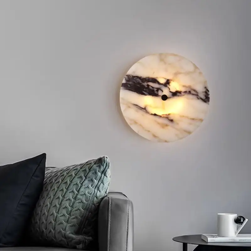 Luksusowa marmurowa lampa ścienna LED z zegarem do salonu, sypialni, na ścianę przy łóżku, do korytarza, dekoracja tworząca atmosferę.