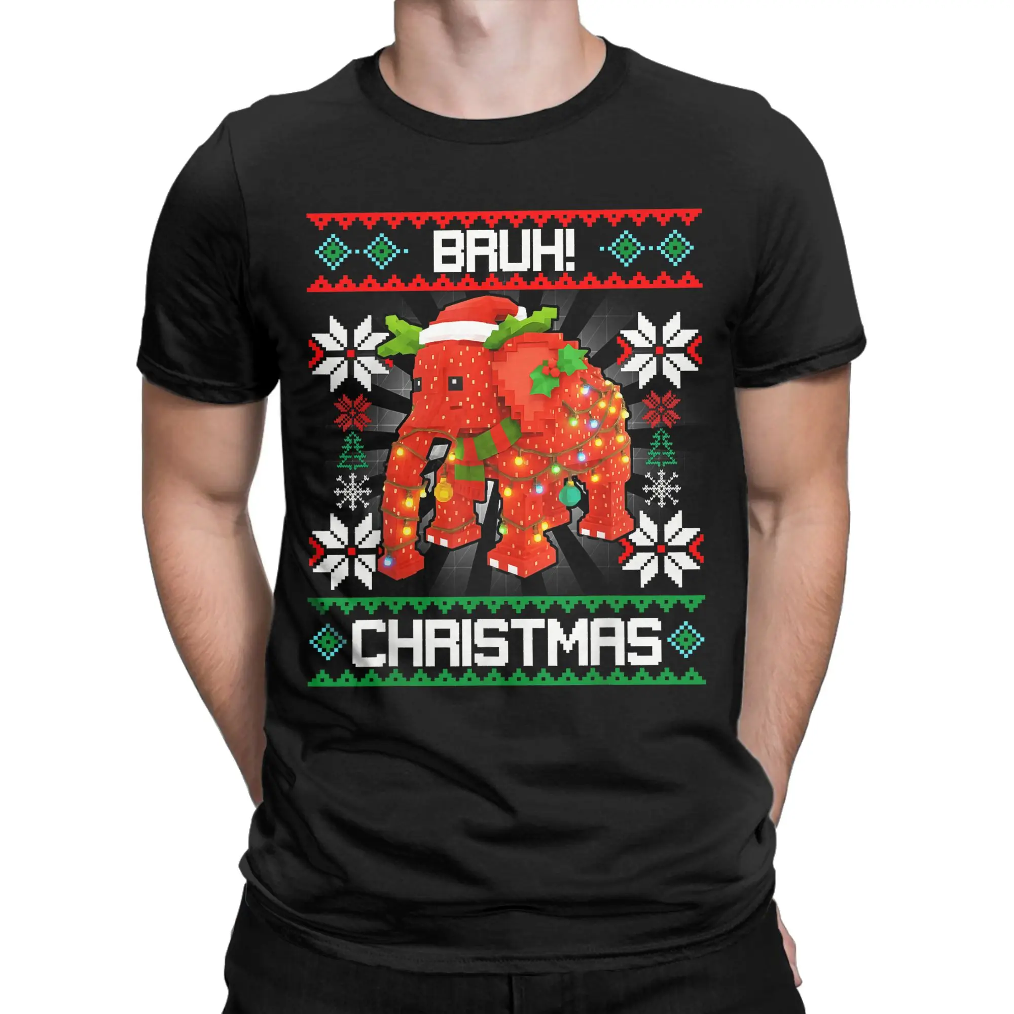 Funny Bruh Strawberry Elephant Christmas Brainrot T-Shirts for Men Round Neck T Shirts  Short Sleeve Tee Shirt Clothing