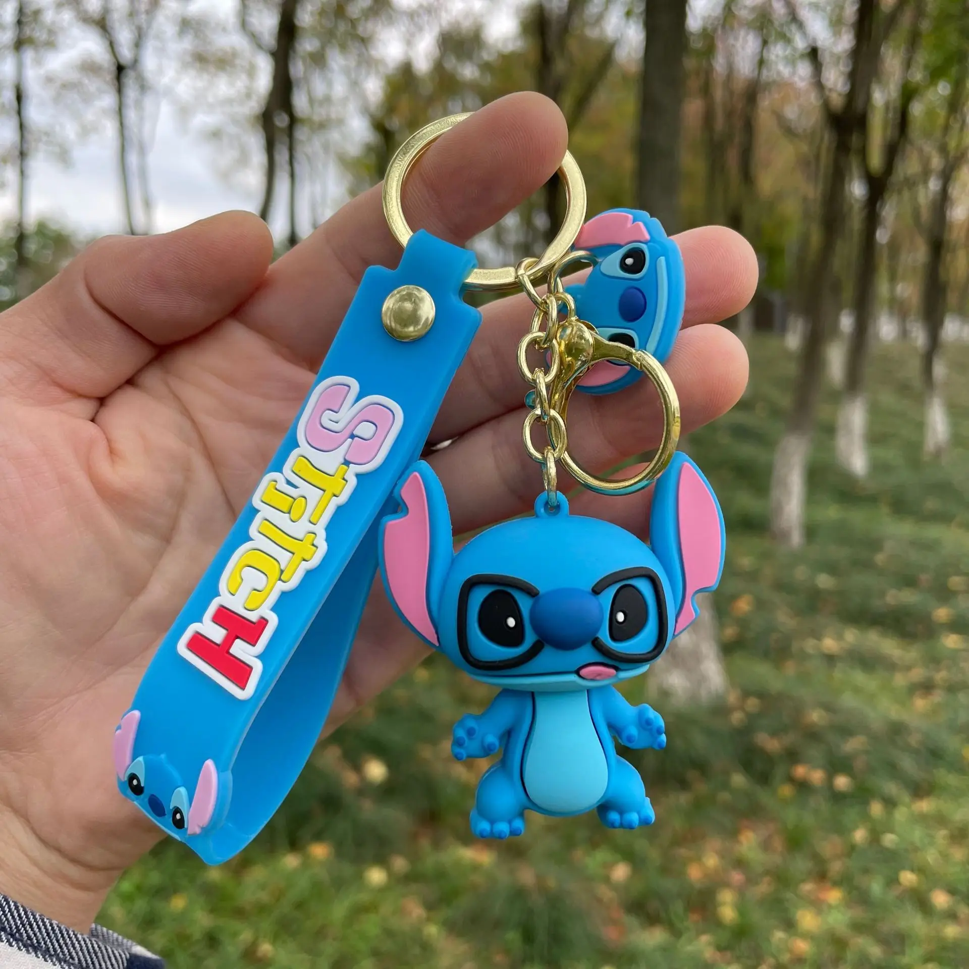 Anime Stitch Keychain Cute Lilo & Stitch Doll Pendant Keyring Pink Angel Keychians Women Car Key Chain Girl Birthday Gift