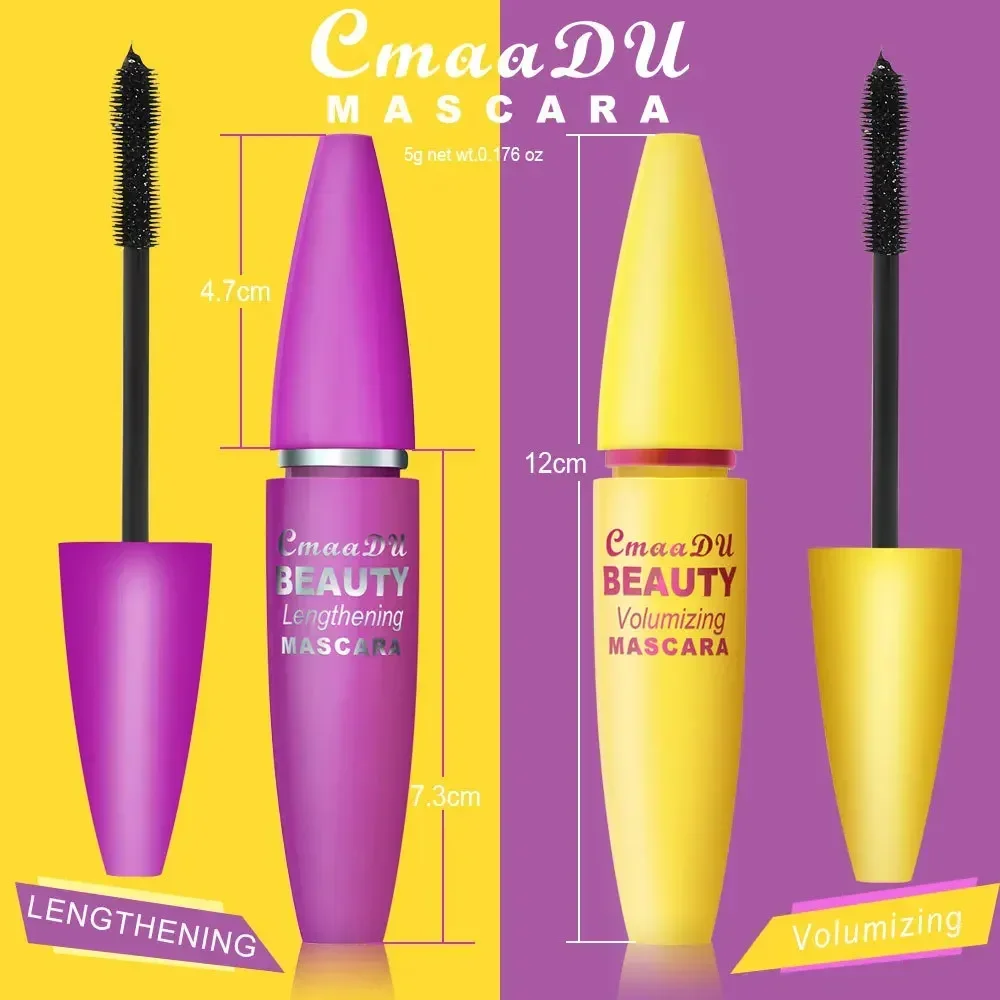 CmaaDu 2Pcs 4D Silk Fiber Eyelash Mascara Makeup 1 for Long Lasting Curling Lengthening 1 for Volumizing Waterproof Cosmetics
