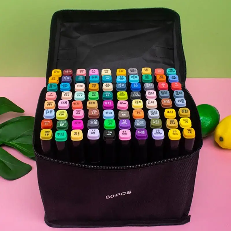 24/36/48/80 Colors Oily Art Marker Pen Set Double Headed Coloring Sketching Permanent Drawing Markers Pen With Carrying Case