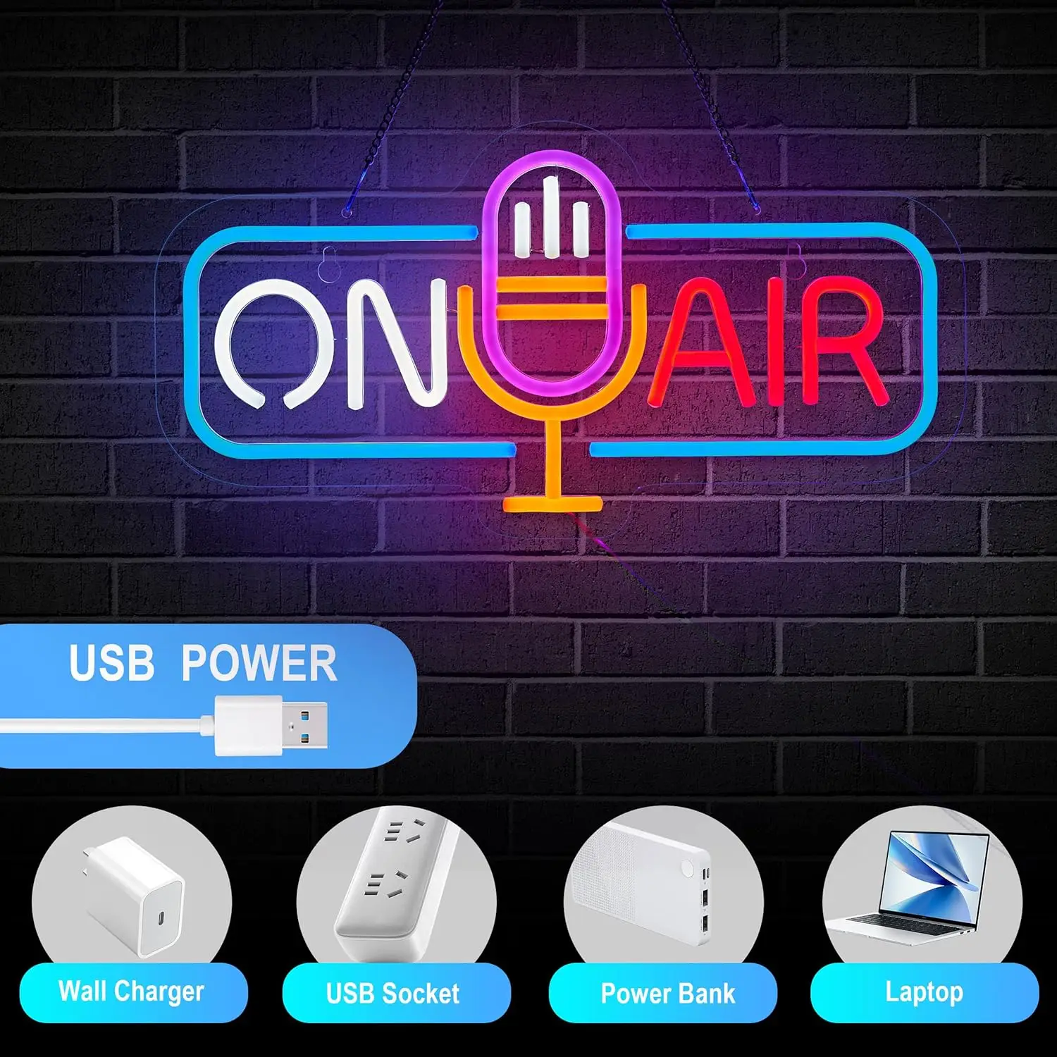 On Air LED Neon Sign for Wall Decor Recording Light Beer Bar Home Bedroom Man Cave USB Power with Dimmable Switch LED Artwork