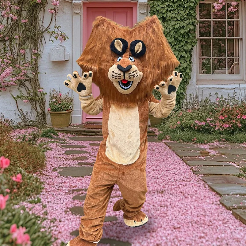 Disfraz de Mascota de León Marrón de Dibujos Animados para Adultos, Personaje Animal, Cosplay de Rey León, Disfraz de Mascota, Accesorios para Fiestas Temáticas y Carnaval