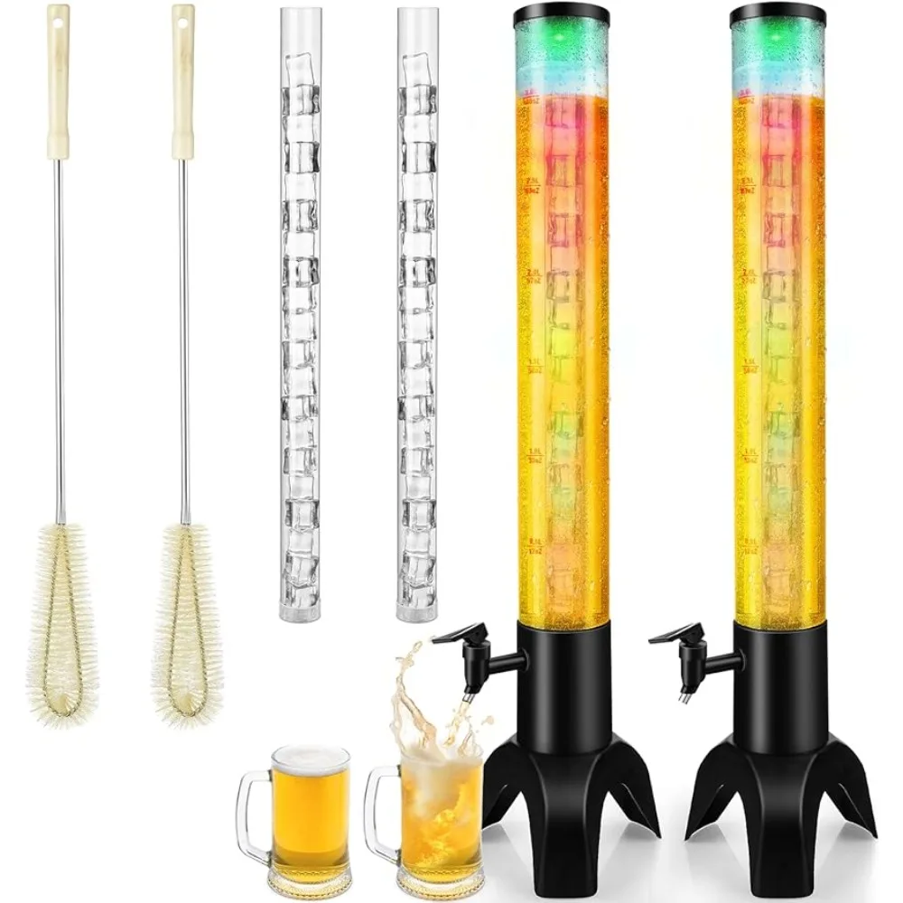 

Soda-fountain Tabletop Beer Dispenser 2pcs Mimosa Tower 100oz/3L Drink Tower Dispenser With Ice Tube and LED Light Barware Bar