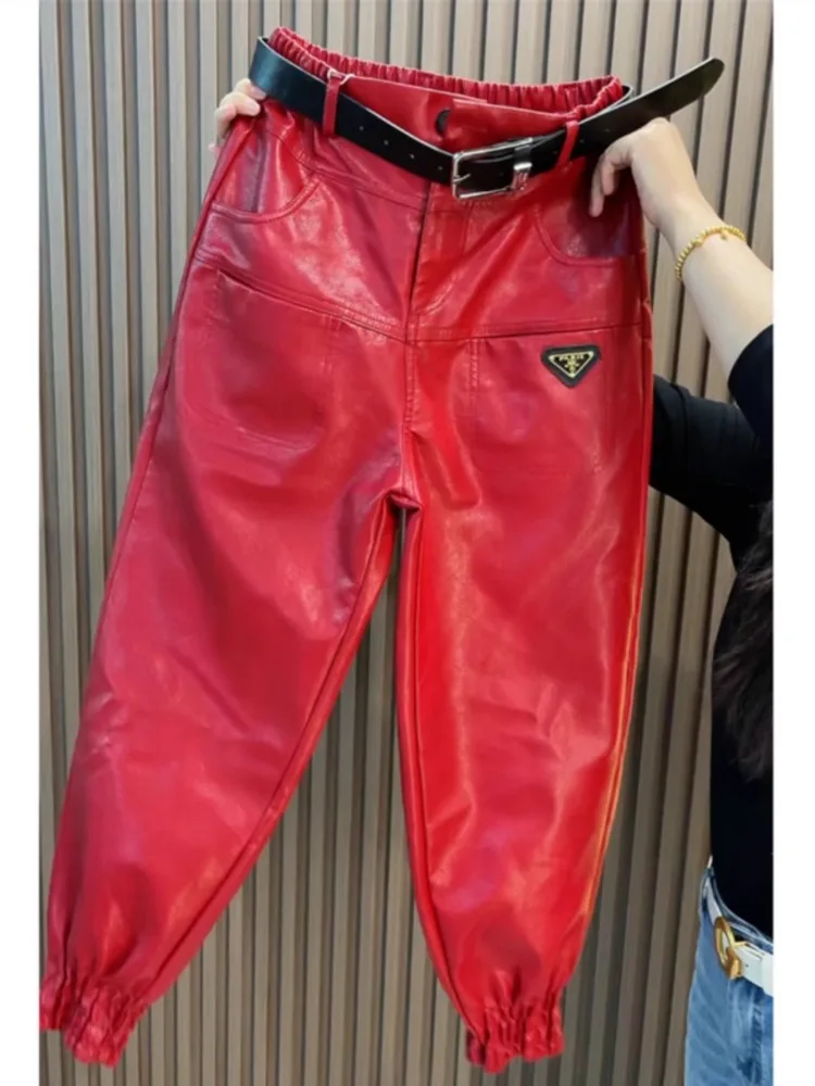 الخريف الشتاء السراويل الجلدية موضة عالية الجودة الساق يندبروف زائد المخملية هارين السراويل كل مباراة التخسيس بناطيل كاجوال النساء #4