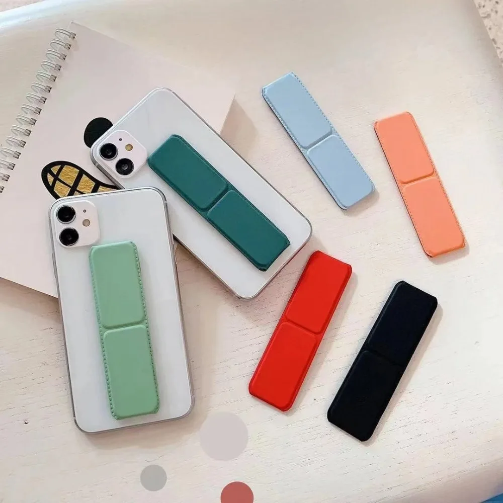 Simple Design Desktop Phone Stand Folding Solid Color Phone Holder Self Adhesive Sticky Back Push Pull Phone Rack
