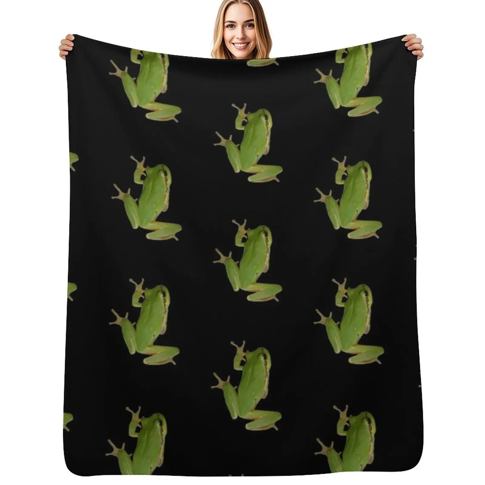 

Cute Climbing Green Tree Frog Vector Art Throw Blanket Summer Decorative Beds Luxury Thicken Blankets For Bed Blankets