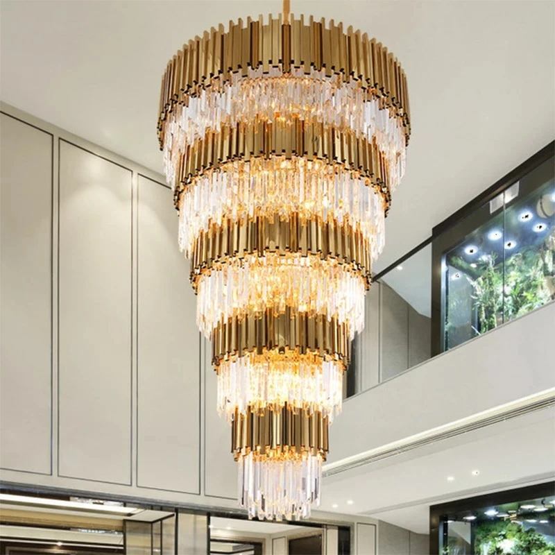 

Duplex Villa Large Chandelier Luxury Crystal Lamp Hotel Living Room Lamp Rotating Staircase Lamp Engineering Long Chandelier