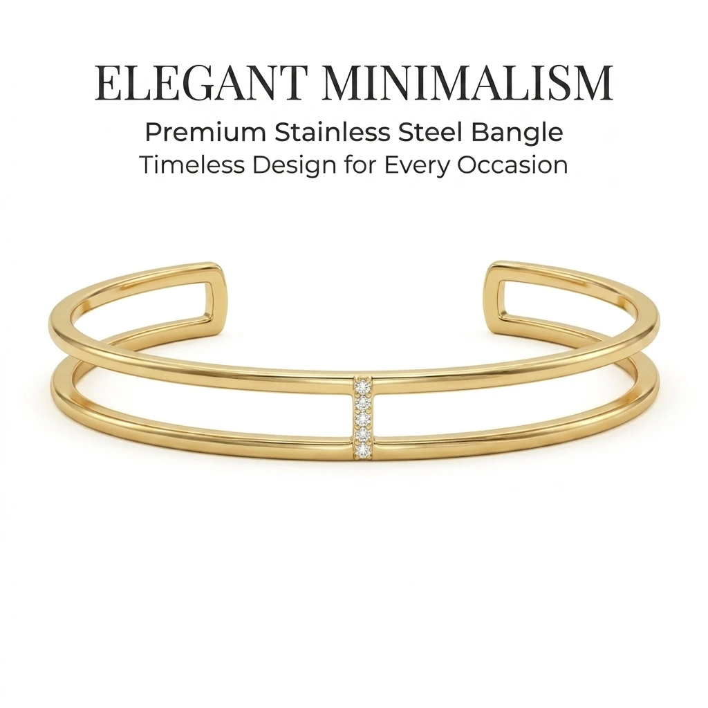 JP One Goldfarbenes Verstellbares Zweistöckiges Armband, Edelstahl Bohemian-Style Armreif für Damen, Luxuriöses Zirkon-Schmuckgeschenk