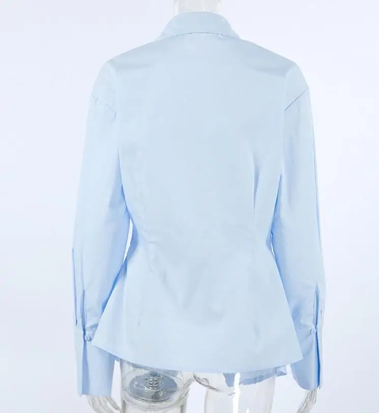 Woman Blouse 2025 Spring Autumn New Solid Color Turn-Down Collar Long Sleeve Versatile Casual Ruched Slim Fit Daily Shirt