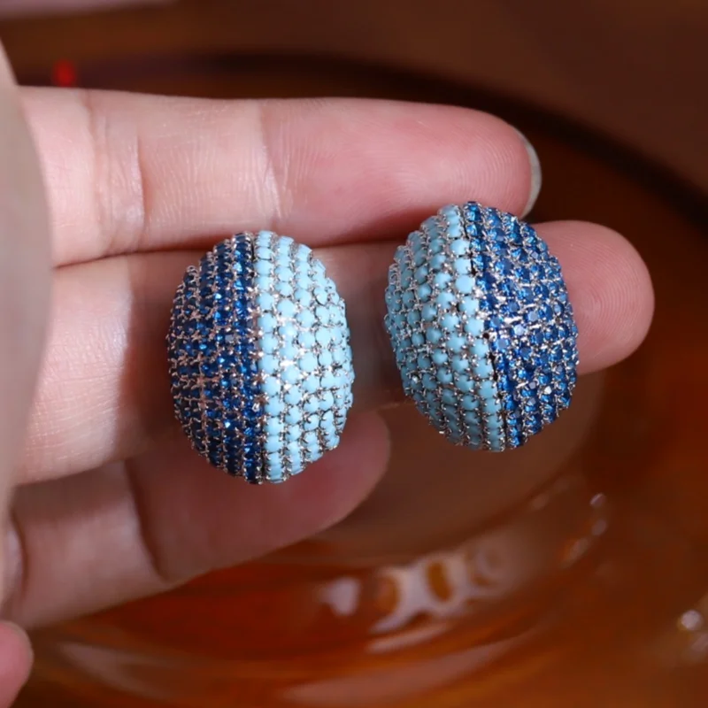 تصميم كوري جديد مجوهرات عصرية مطلية بالفضة أقراط فاخرة من الزركون الأزرق إكسسوارات الحفلات النسائية الأنيقة #5