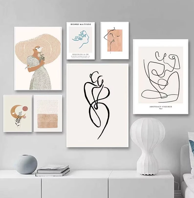 Abstrakte Linien Leinwand Schwarz-Weiß Wandkunst Minimalistischer Druck Gemälde Nordisches Poster Frauenkörper Bild Moderne Wohnzimmer Dekoration