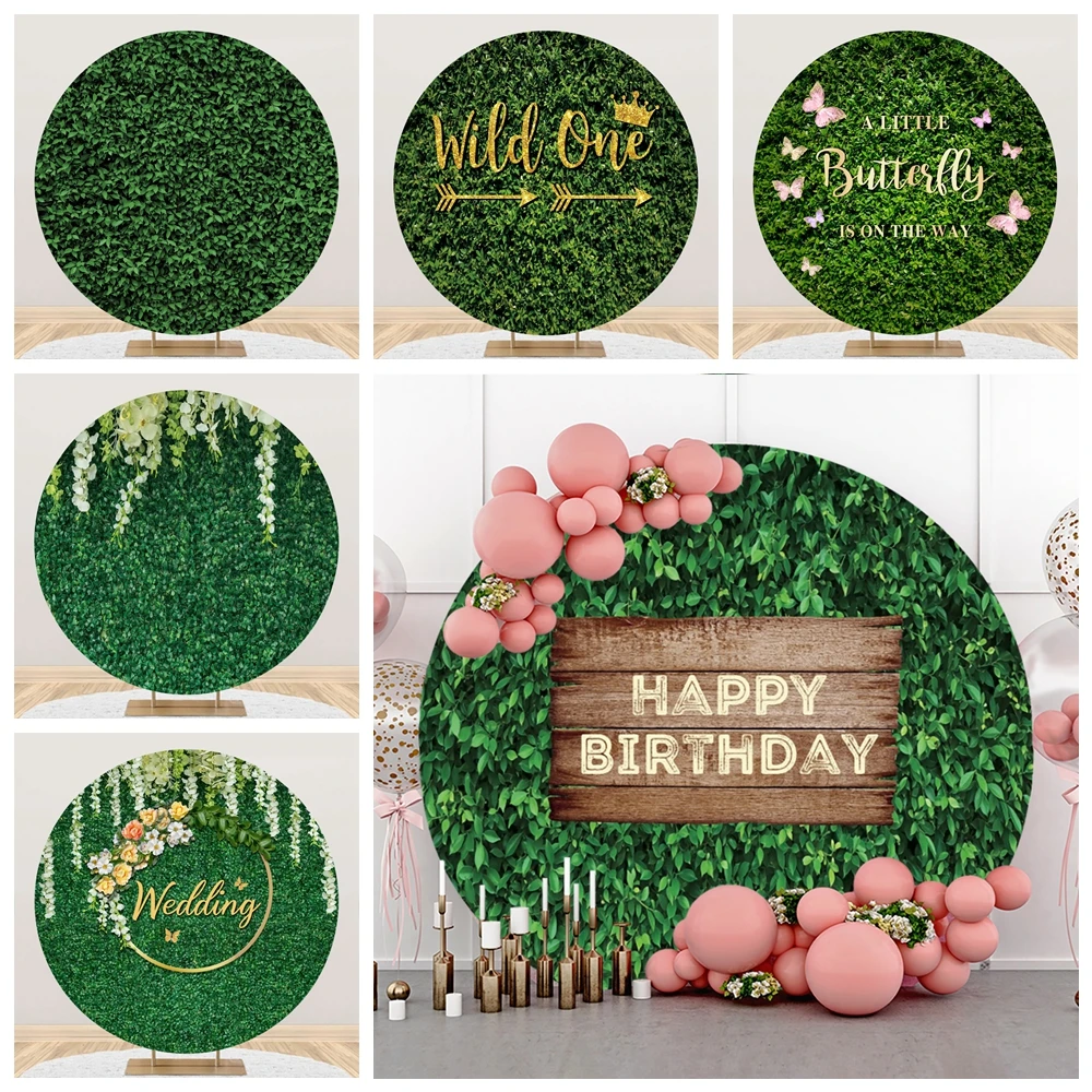 

Jungle Wild Birthday Party Photography Backdrop Wedding Round Grass Leaves Wall Circle Cover Photographic Background Photo Props