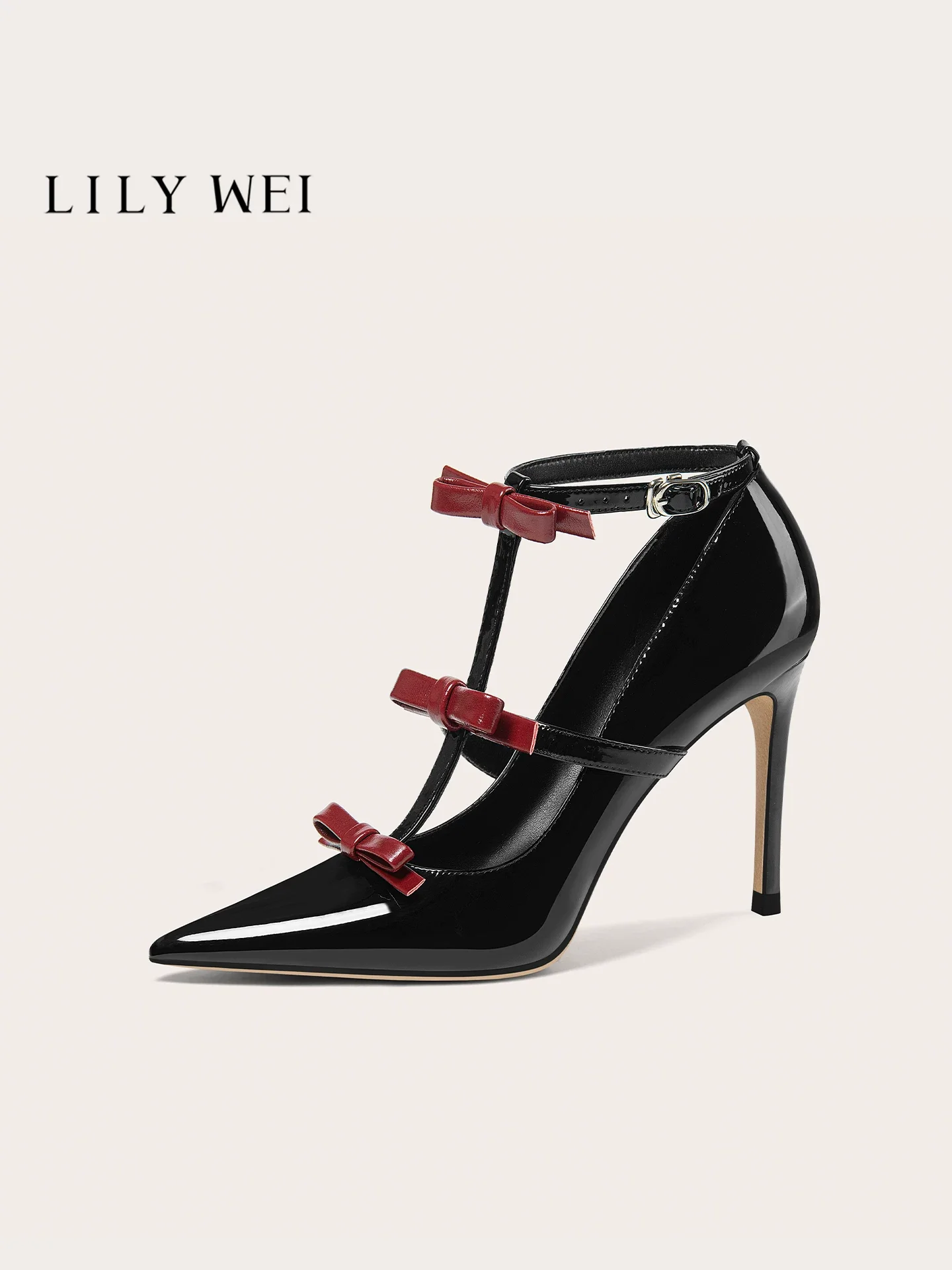 Autumn new pointed patent leather bow fine order shoes banquet large size small size widened version slim high-heeled women shoe
