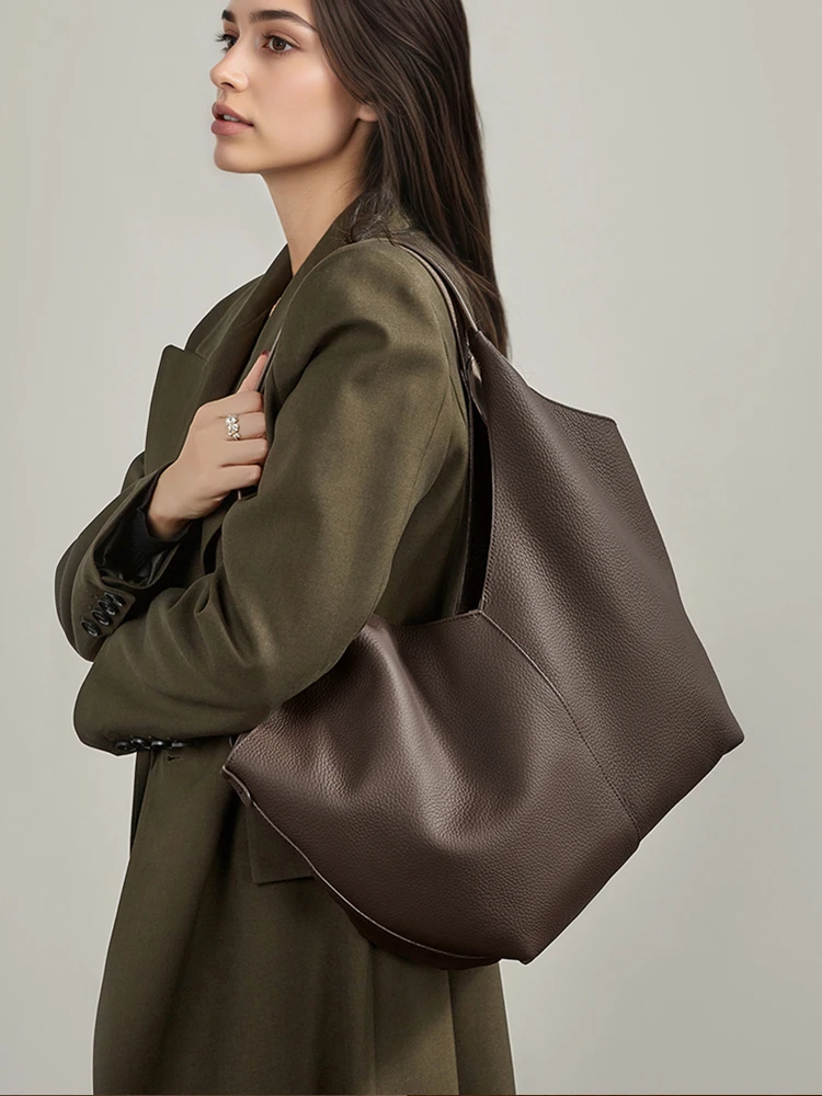 BURMINSA – sacs Hobo en cuir de vache véritable pour femmes, grands sacs fourre-tout minimalistes pour ordinateur portable, sacs à main de luxe pour le travail au bureau, sacs à bandoulière sous les