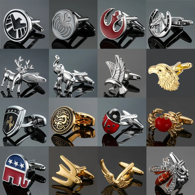 Men\'s French shirt cufflinks High-end metal Classic Dragon Horseshoe Bee Octopus cuffs buttons Business suit accessories jewelry