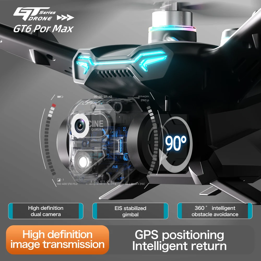 มืออาชีพ GT6 GPS Drone 8K HD กล้องคู่พร้อมหน้าจอ 5G WIFI 360 ° โดรนโดรนแบบพับได้ไร้แปรงถ่านหลีกเลี่ยงอุปสรรคอัจฉริยะ