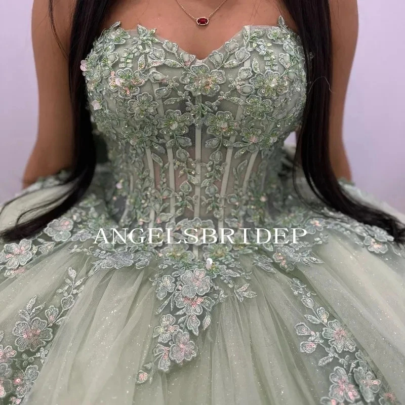 Angelsbridep-Vestidos de Quinceañera con lazo grande, vestido de baile sin mangas con apliques Para Quinceañera, vestido de fiesta de cumpleaños 2024